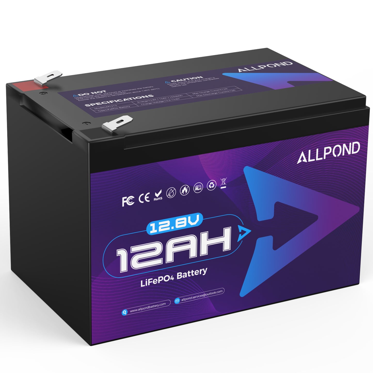 12V 12AH LiFePO4 Battery, Deep Cycle Lithium Battery, Built-in 12A BMS, 5000+ Cycles Backup Power, Suits for UPS, Camping, Scooters, Fish Finders, Solar System, etc