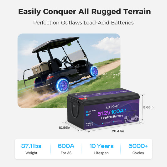 48V100Ah Lithium Golf Cart Battery, Built-in 200A BMS, 5,000+ Cycles Rechargeable LiFePO4 Battery, Max 7.68kW Continuous Power Output, Perfect for Golf Carts, Off-Grid, Home Energy, Trolling Motor,etc
