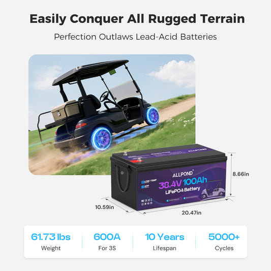 36V100Ah Lithium Golf Cart Battery, Built-in 200A BMS, 5,000+ Cycles Rechargeable LiFePO4 Battery, Max 7.68kW Continuous Power Output, Perfect for Golf Carts, Off-Grid, Home Energy, Trolling Motor