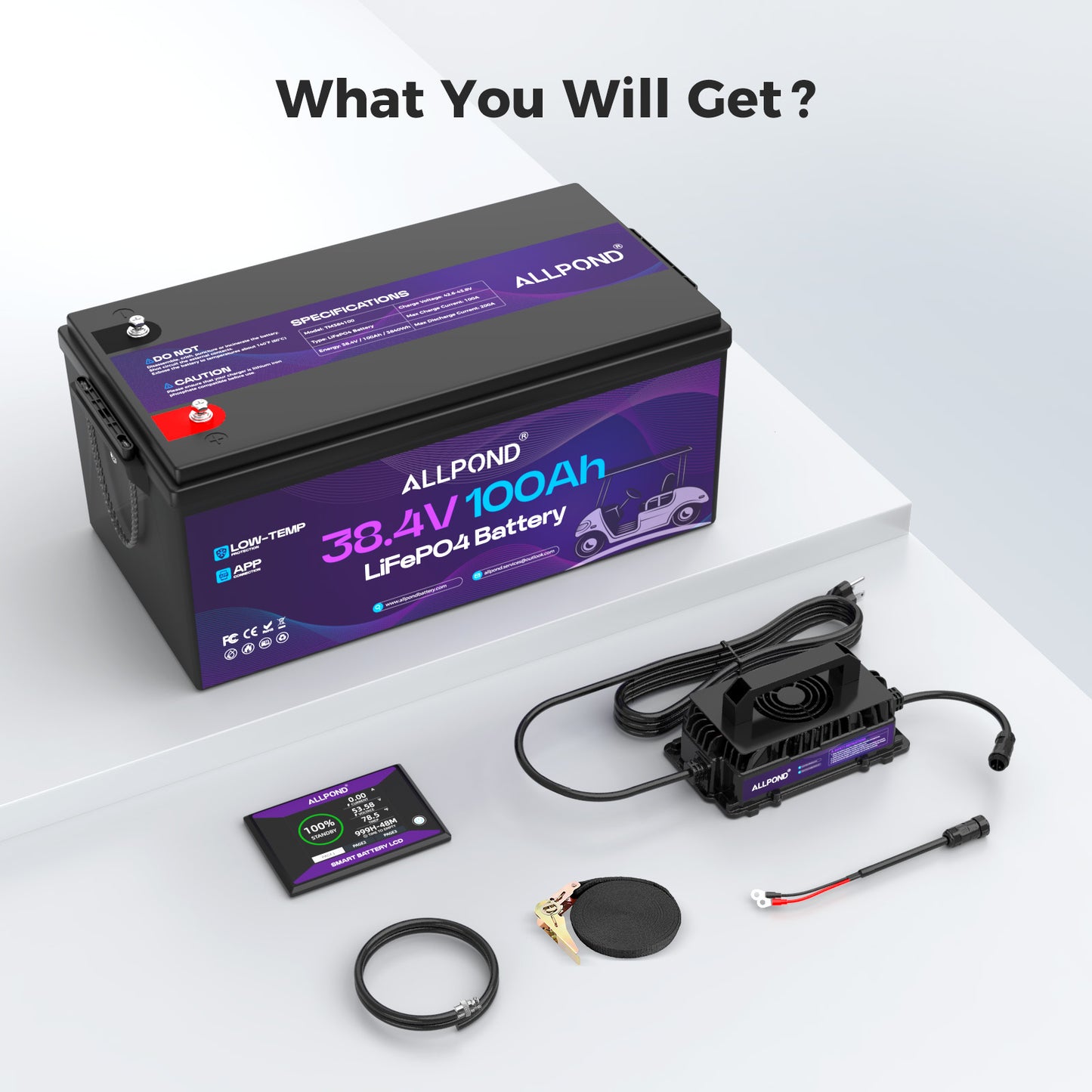 36V100Ah Lithium Golf Cart Battery, Built-in 200A BMS, 5,000+ Cycles Rechargeable LiFePO4 Battery, Max 7.68kW Continuous Power Output, Perfect for Golf Carts, Off-Grid, Home Energy, Trolling Motor