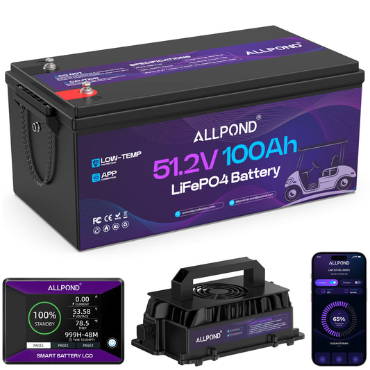 48V100Ah Lithium Golf Cart Battery, Built-in 200A BMS, 5,000+ Cycles Rechargeable LiFePO4 Battery, Max 7.68kW Continuous Power Output, Perfect for Golf Carts, Off-Grid, Home Energy, Trolling Motor,etc