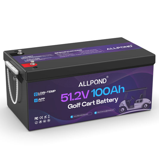 51.2V (48V) 100Ah Lithium Golf Cart Battery, Built-in 200A BMS, 5,000+ Cycles Rechargeable LiFePO4 Battery, Max 7.68kW Continuous Power Output, Perfect for Golf Carts, Off-Grid, Home Energy